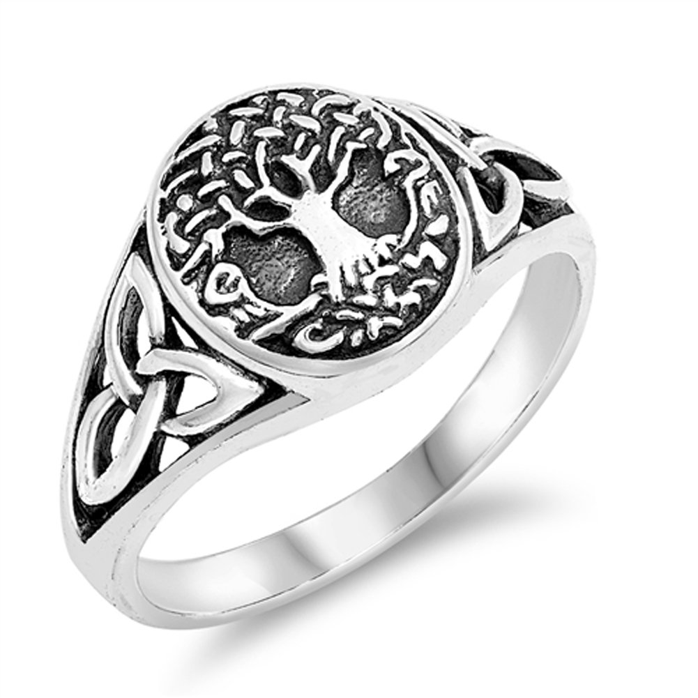 Antiqued Celtic Tree of Life Knot Filigree Ring Sterling Silver Band Size 8