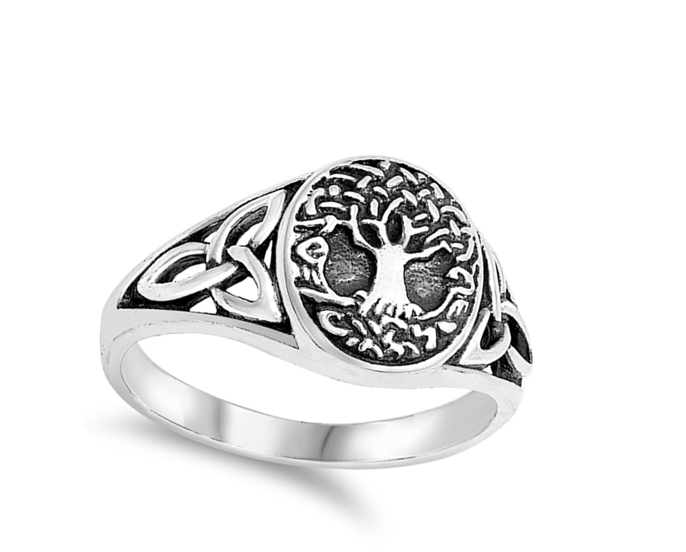 Antiqued Celtic Tree of Life Knot Filigree Ring Sterling Silver Band Size 8