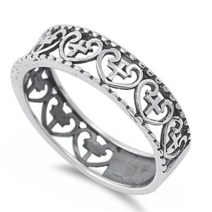 antiqued heart cross stackable purity ring .925 sterling silver band size 9