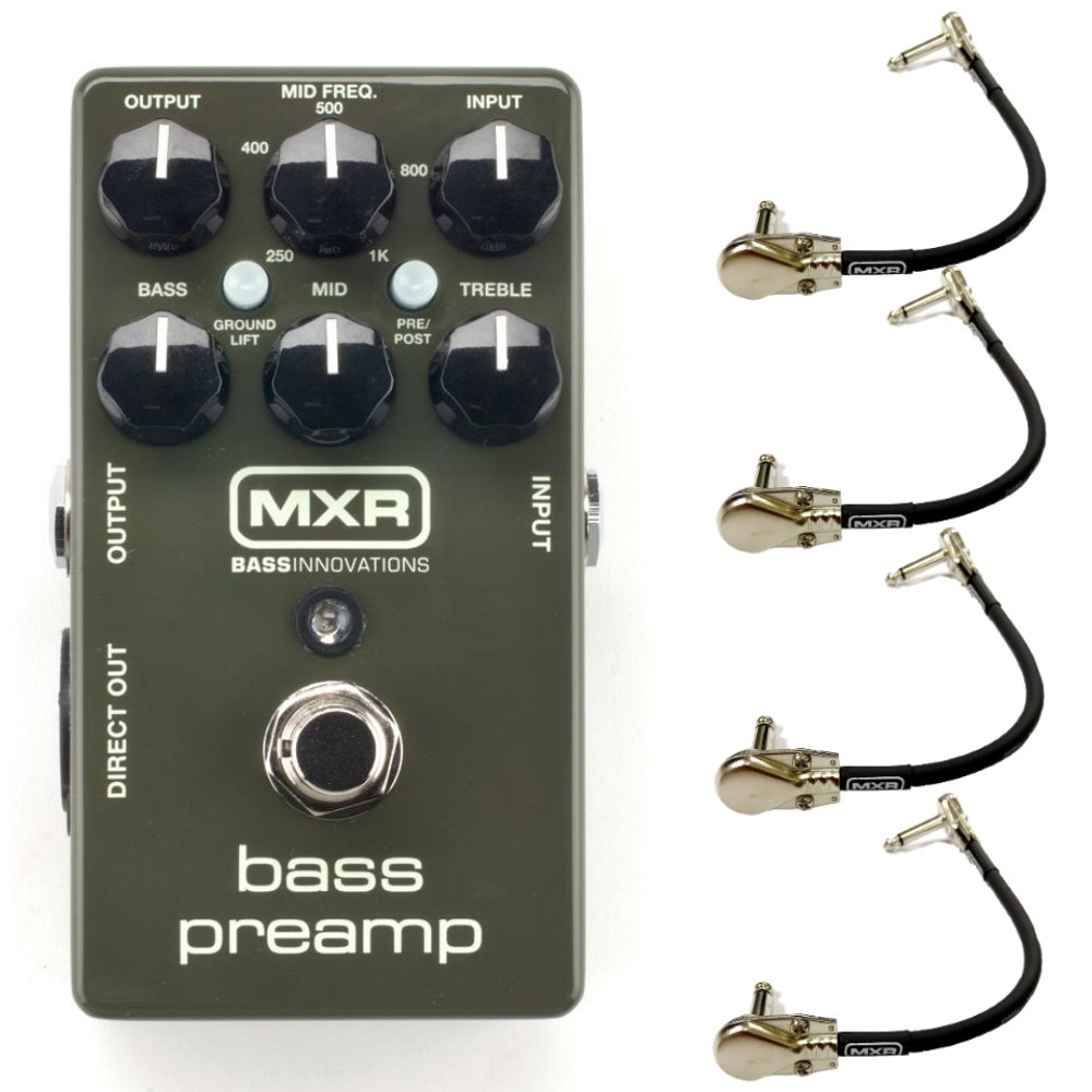 MXR M81 Bass Preamp Effects Pedal Bundle with 4 MXR Right Angle Patch Cables