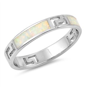 white simulated opal eternity stacking cutout ring 925 sterling silver band size 9