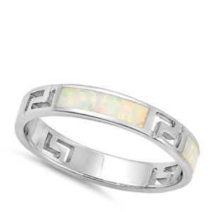 White Simulated Opal Eternity Stacking Cutout Ring 925 Sterling Silver Band Size 9