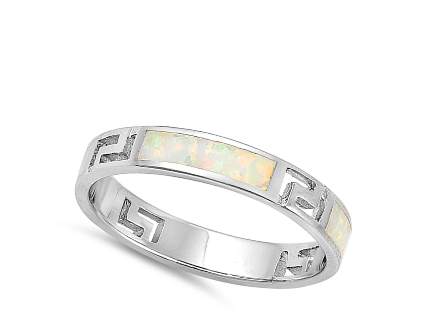 White Simulated Opal Eternity Stacking Cutout Ring 925 Sterling Silver Band Size 9