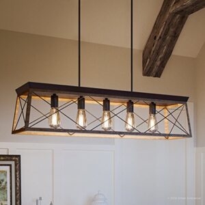 urban ambiance luxury industrial chic island/linear chandelier, large size: 9" h x 38" w, with modern farmhouse style elements, olde bronze finish, uhp2126 from the berkeley collection