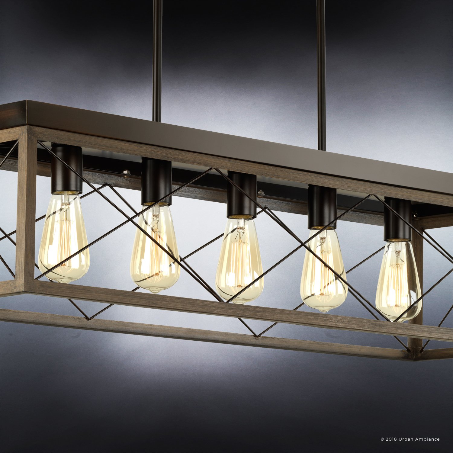 Urban Ambiance Luxury Industrial Chic Island/Linear Chandelier, Large Size: 9" H x 38" W, with Modern Farmhouse Style Elements, Olde Bronze Finish, UHP2126 from The Berkeley Collection