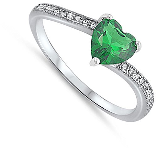 Solitaire Simulated Emerald Heart Promise Ring New .925 Sterling Silver Band Size 12