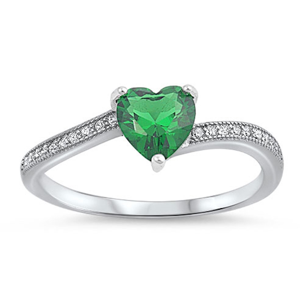 Solitaire Simulated Emerald Heart Promise Ring New .925 Sterling Silver Band Size 12