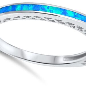 Blue Simulated Opal Fashion Thin Wedding Ring New .925 Sterling Silver Band Size 11