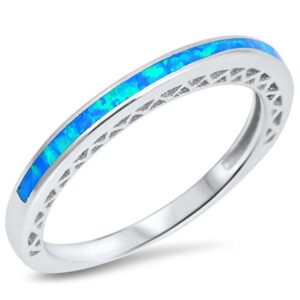 blue simulated opal fashion thin wedding ring new .925 sterling silver band size 11