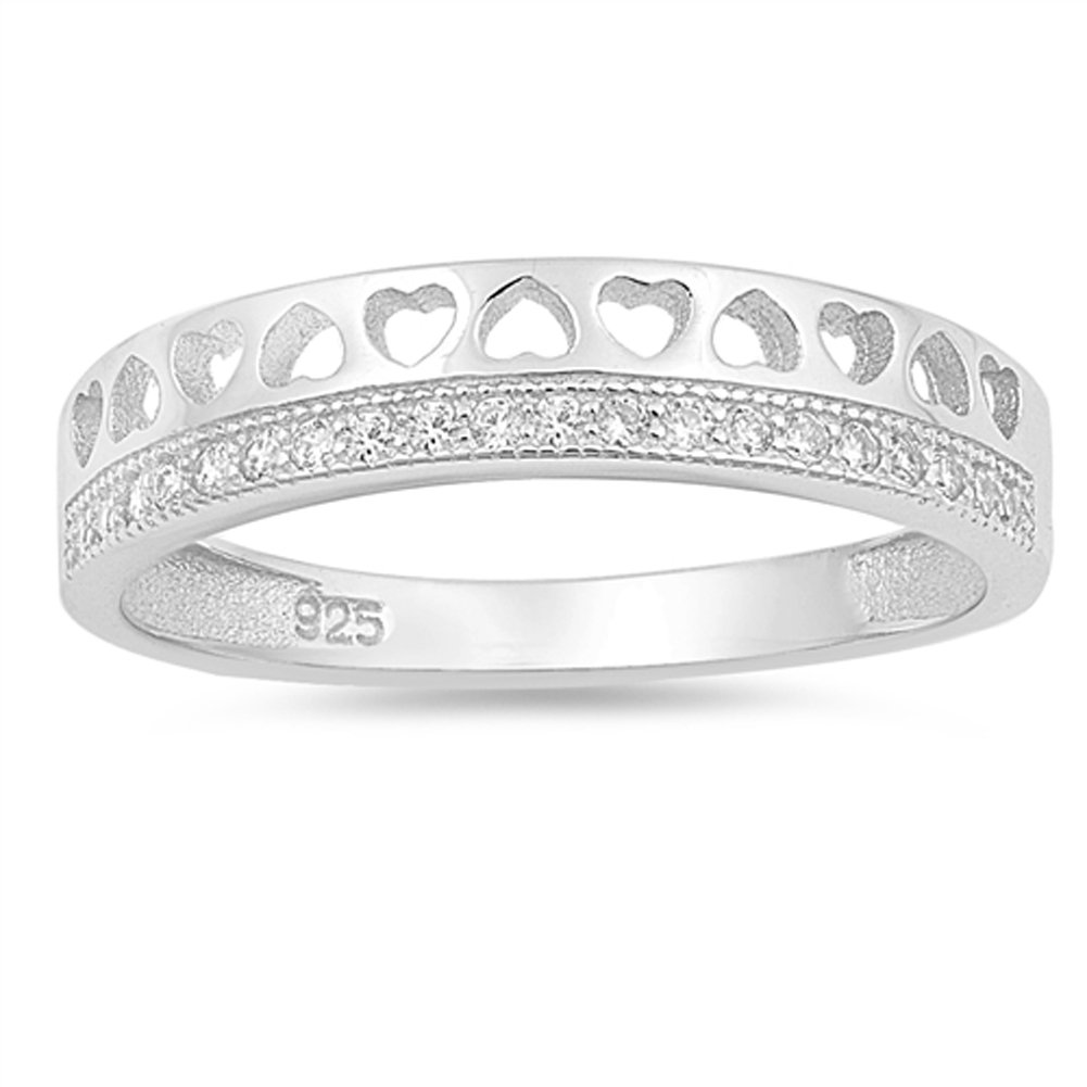 Clear CZ Cutout Heart Tiara Purity Ring New .925 Sterling Silver Band Size 10