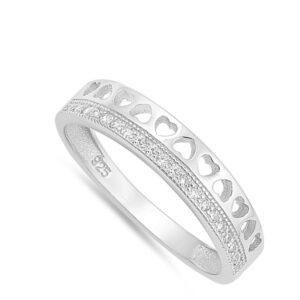 Clear CZ Cutout Heart Tiara Purity Ring New .925 Sterling Silver Band Size 10