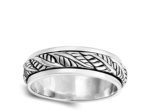 Antiqued Leaf Spinner Nature Vintage Ring .925 Sterling Silver Band Size 11