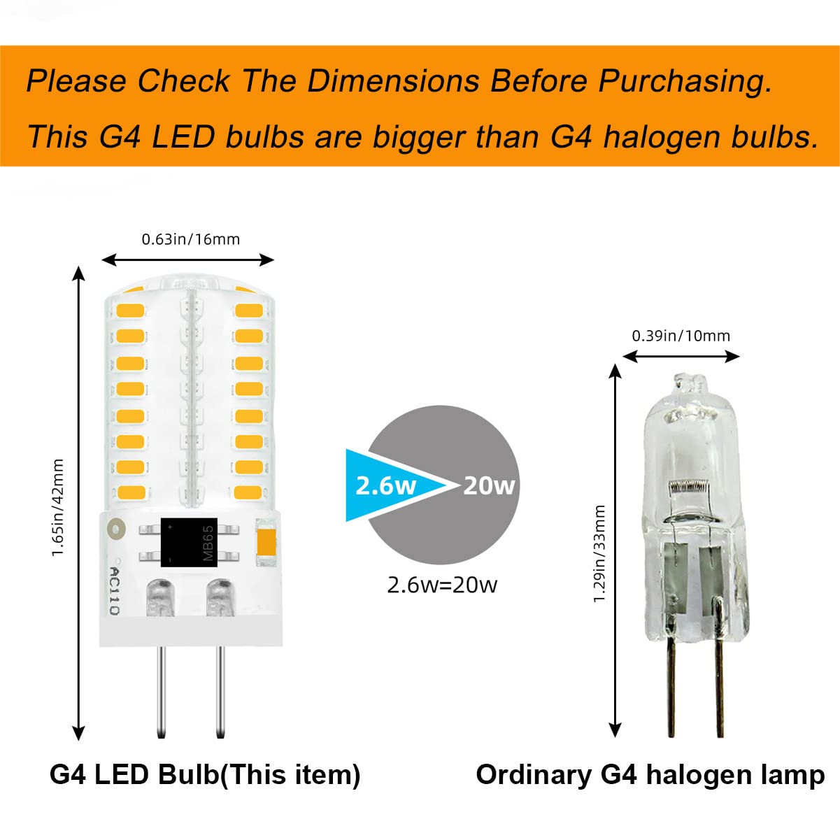 TIANZHILANSKY Pack 10 Mini G4 LED Bulb Dimmable 110V 120V 2.6W 280 Lumens 64pcs Silicone Lamp Equivalent to 20W Halogen Bulb Replacement Warm White 2700K-3200K 3000K Home Lighting