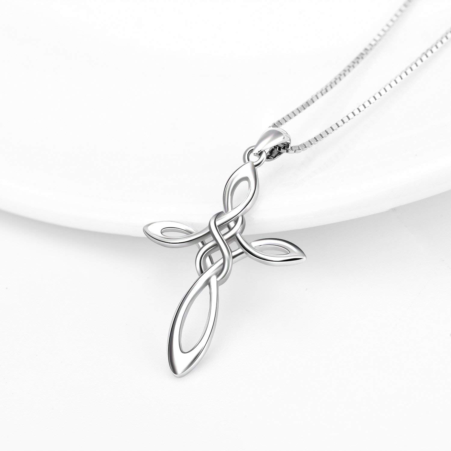 LUHE Cross Necklace Jewelry Sterling Silver Religious Irish Celtic Knot Cross Pendant Necklace Infinity Jewelry Christmas Gifts for Women Teen Girls 18"