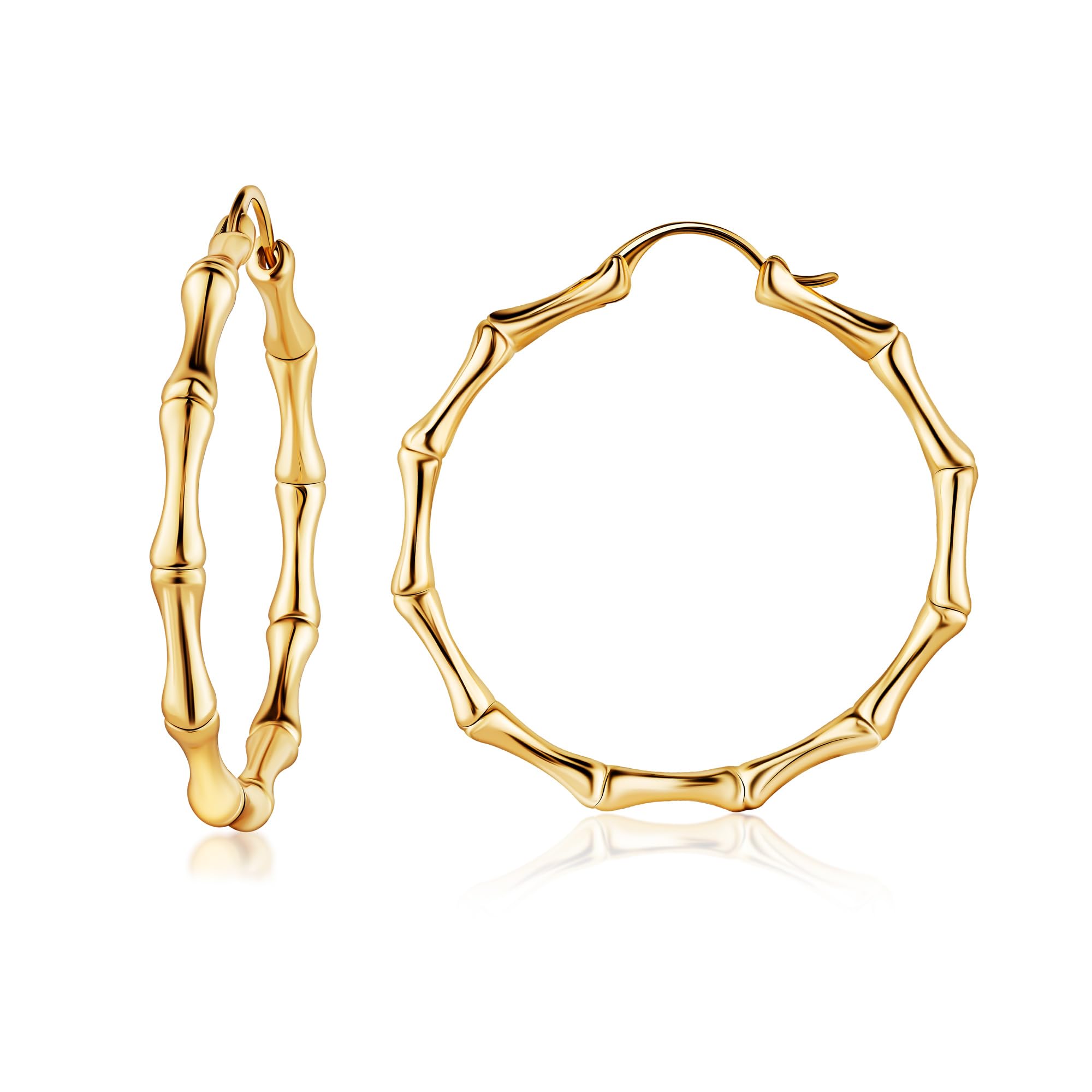 Gold Bamboo Hoop Earrings for Women | Barzel 18k Gold Plated Bamboo Earrings For Women (Gold)