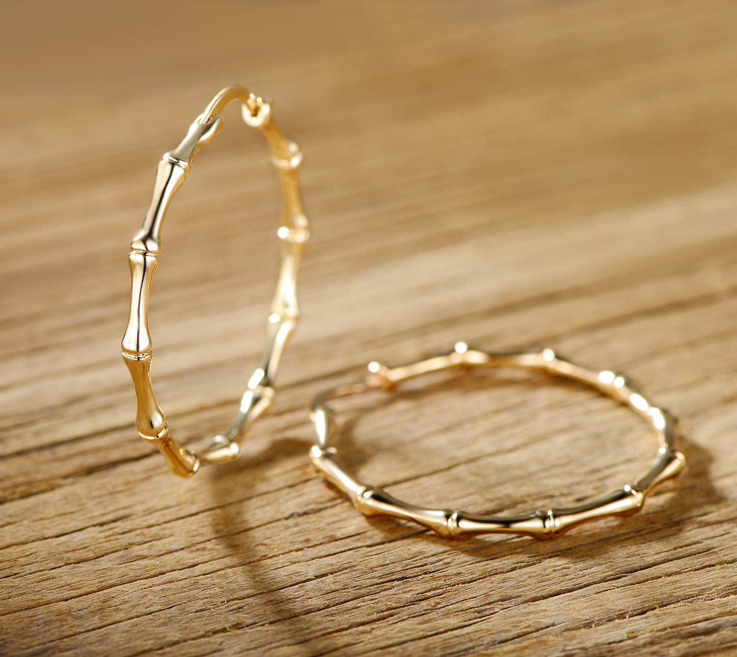 Gold Bamboo Hoop Earrings for Women | Barzel 18k Gold Plated Bamboo Earrings For Women (Gold)