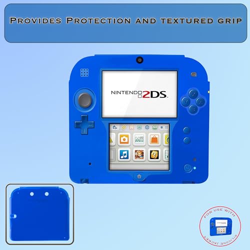 PdP Silicone Protective Case Compatible with Nintendo 2DS – Non-Slip Textured Grip Nintendo 2DS Case – Full Front and Back Protection 2DS Non-Screen Protector – Cute and Modern Colors (Blue)