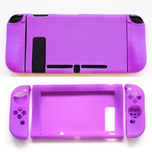 Hikfly 3pcs Silicone Gel Non-Slip Cover Skin Protector Case Kits Compatible for Nintendo Switch 6.2" Screen(2017) Consoles and Joy-Con Controllers with 8pcs Silicone Gel Thumb Grips Caps(Purple)