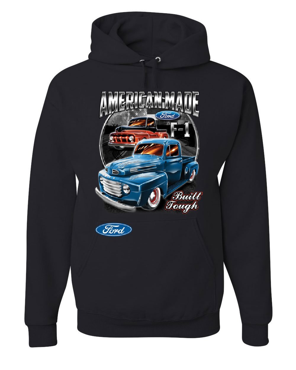 Tee Hunt Ford Pickup Trucks F1 Hoodie American Made Hot Rod Built Tough Sweatshirt Black X-Large