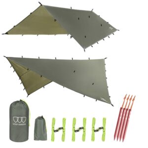 Gold Armour Rainfly Tarp Hammock, Premium 14.7ft/12ft/10ft/8ft Rain Fly Cover, Waterproof Ultralight Camping Shelter Canopy, Survival Equipment Gear Camping Tent Accessories (OD Green 12ft x 10ft)