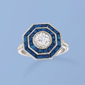 Ross-Simons 1.60 ct. t.w. Simulated Sapphire and 1.05 ct. t.w. CZ Ring in Sterling Silver. Size 7