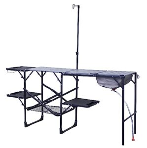 gci outdoor master cook station | portable folding kitchen table with soft shell sink, heat resistant tabletop & telescoping lanter pole, perfect for camping trips