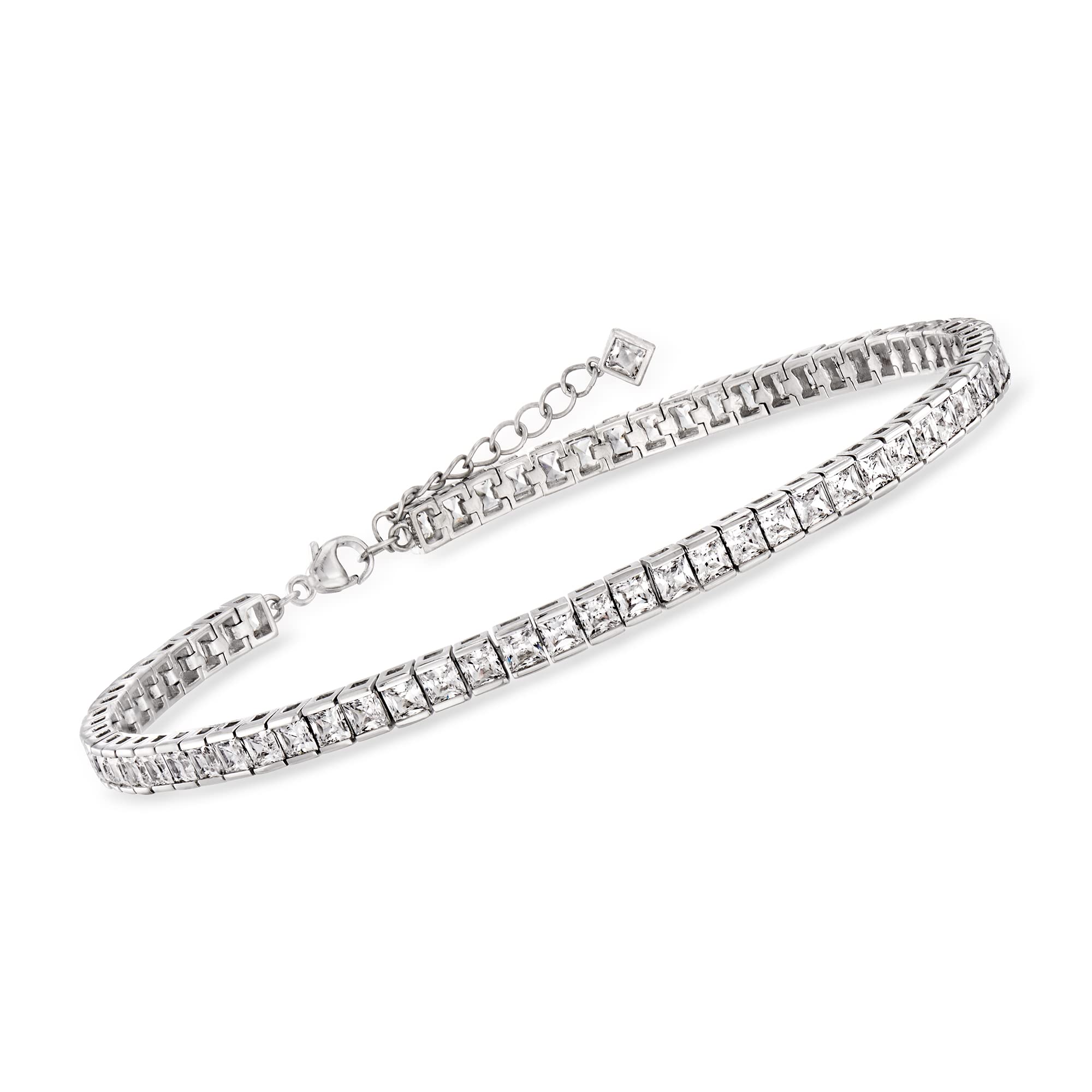 Ross-Simons 10.35 ct. t.w. Princess-Cut CZ Tennis Anklet in Sterling Silver. 9 inches