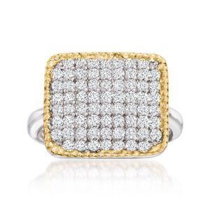 Ross-Simons 1.00 ct. t.w. CZ Square-Top Ring in Sterling Silver and 14kt Gold. Size 7