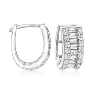 ross-simons 1.40 ct. t.w. baguette and round cz huggie hoop earrings in sterling silver