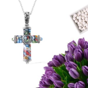 Shop LC Colorful Rainbow Cross Necklace for Women Christian Jewelry Black Oxidized Murano Style Millefiori Glass Flower Stainless Steel Chain Size 20" Catholic Faith Religious Birthday Gifts for