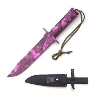 snake eye tactical full tang rescue style knife w/sheath & survival kit hunting camping fishing outdoors razor sharp blade (purple camo)