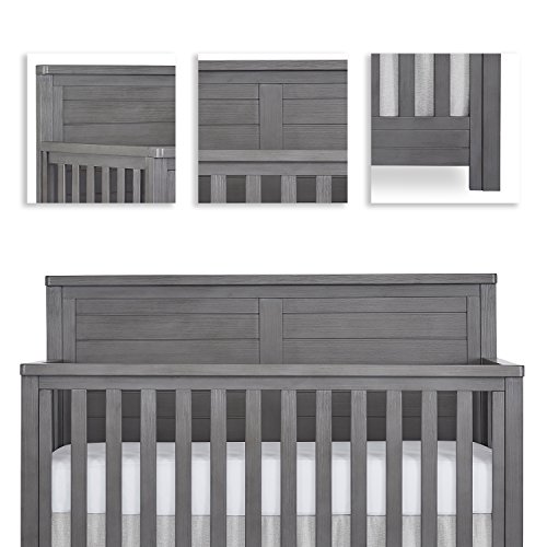 Evolur Belmar Flat 5-in-1 Convertible Crib in Rustic Grey, Features 3 Mattress Height Settings, Greenguard Gold Certified, Made of Kiln-Dried Hardwood