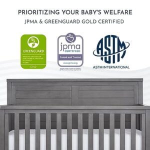 Evolur Belmar Flat 5-in-1 Convertible Crib in Rustic Grey, Features 3 Mattress Height Settings, Greenguard Gold Certified, Made of Kiln-Dried Hardwood