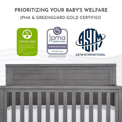 Evolur Belmar Flat 5-in-1 Convertible Crib in Rustic Grey, Features 3 Mattress Height Settings, Greenguard Gold Certified, Made of Kiln-Dried Hardwood