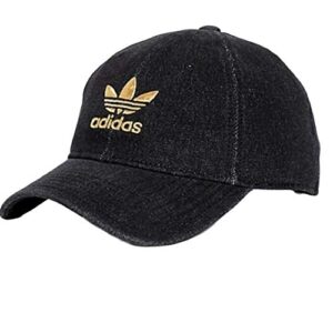 adidas originals women's relaxed adjustable strapback cap, one size (black denim/gold)