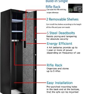 Quicktec Larger and Deeper Rifle Safe, New and Improved Gun Safe for 5-6 Rifles and Shotguns for Home, Quick Access Gun Storage Cabinet (w or w/o Scope) with Pistol Lockbox Silent Mode