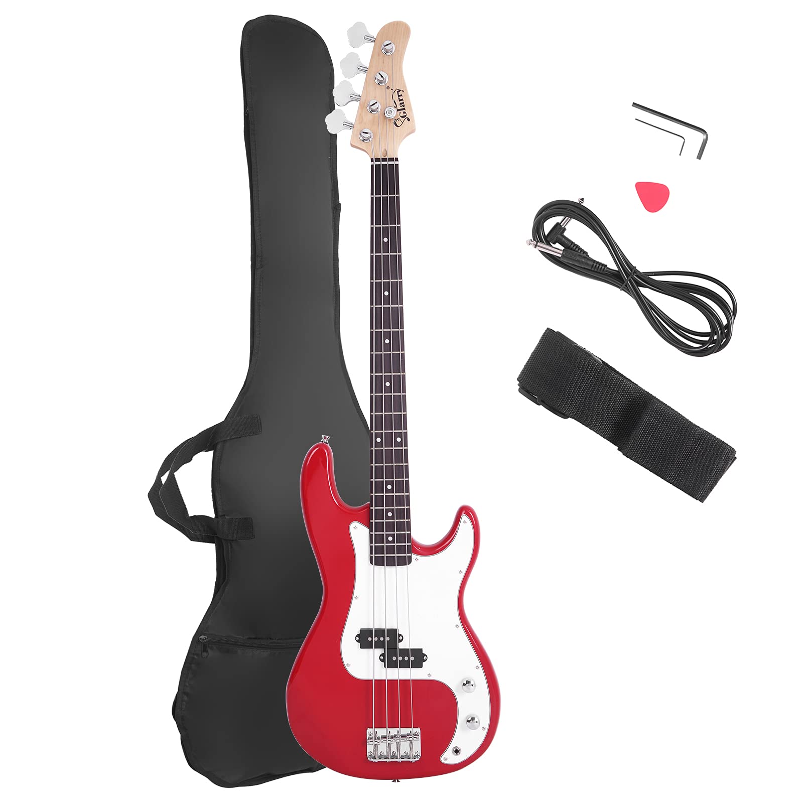 Glarry Electric Bass Guitar Full Size 4 String Rosewood Basswood Fire Style Exquisite Burning Bass (Red)