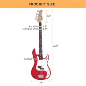 Glarry Electric Bass Guitar Full Size 4 String Rosewood Basswood Fire Style Exquisite Burning Bass (Red)