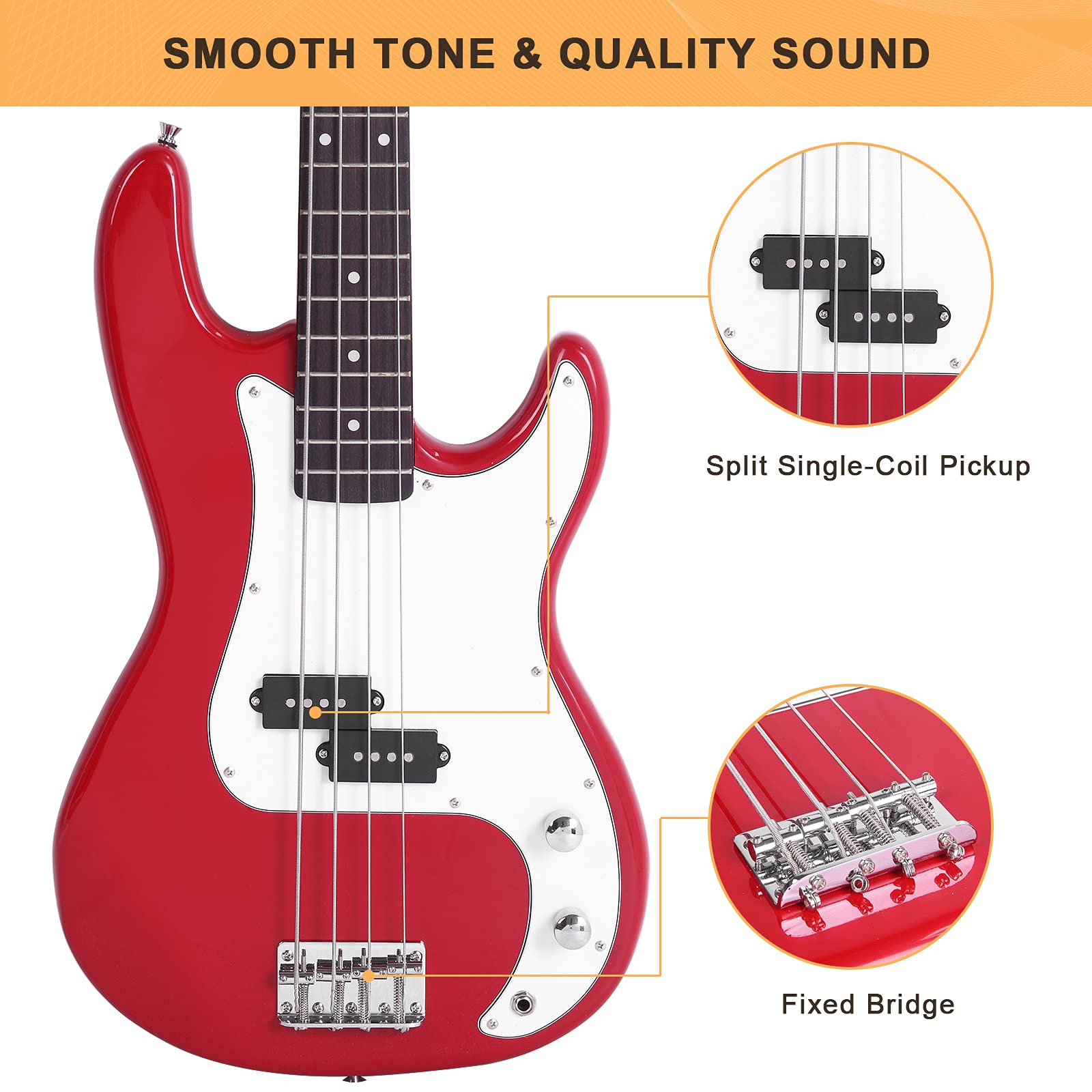 Glarry Electric Bass Guitar Full Size 4 String Rosewood Basswood Fire Style Exquisite Burning Bass (Red)