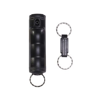 VEXOR Pepper Spray GEL—Police Strength—Flip-Top Grip—Black Case & Finger Grip—Quick Release Key Ring—20+ Shots—10-12 Ft. Range