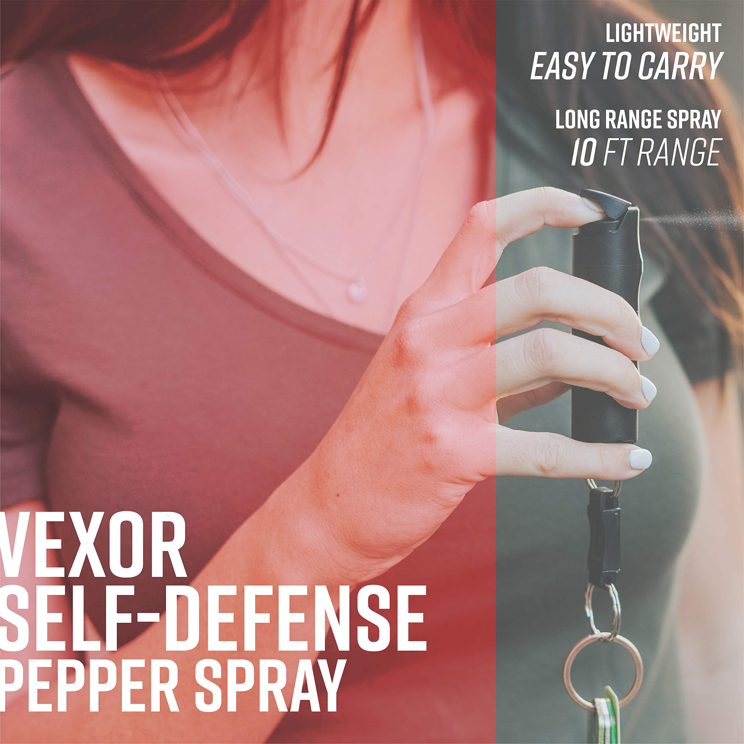 VEXOR Pepper Spray GEL—Police Strength—Flip-Top Grip—Black Case & Finger Grip—Quick Release Key Ring—20+ Shots—10-12 Ft. Range