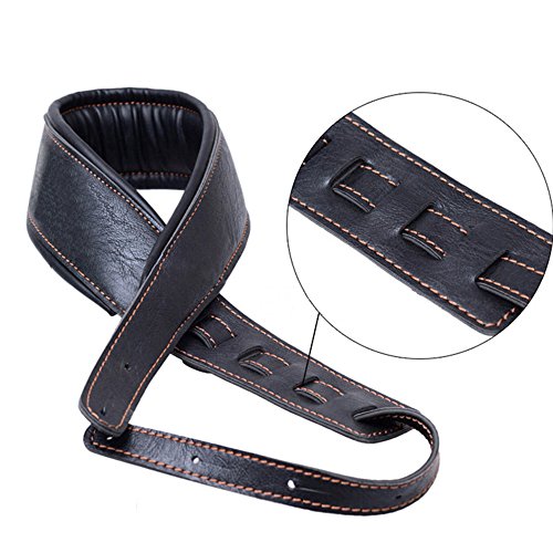 MoonEmbassy Guitar Strap,Soft Leather Guitar Strap&Bass Strap with 3.5" Wide Adjustable Length from 40" to 60" Packed with 2 Picks(Black)