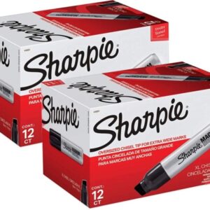 Sharpie 44001 Oversized Chisel Tip Extra Wide Magnum Permanent Marker (2 Boxes), Black, Sturdy Extra-wide Felt Chisel Tip, Quick-drying Ink is Fade-and Water-Resistant, 12 Marker Per Box