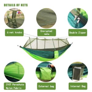 IDEALUX Camping Hammock with Net, Lightweight Portable Double Parachute Hammocks, 210T Nylon, High Capacity and Tear Resistance, Perfect for Camping, Backyard Relaxation (Green)