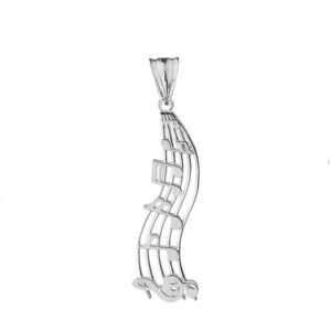 fine vertical musical notes charm pendant in sterling silver