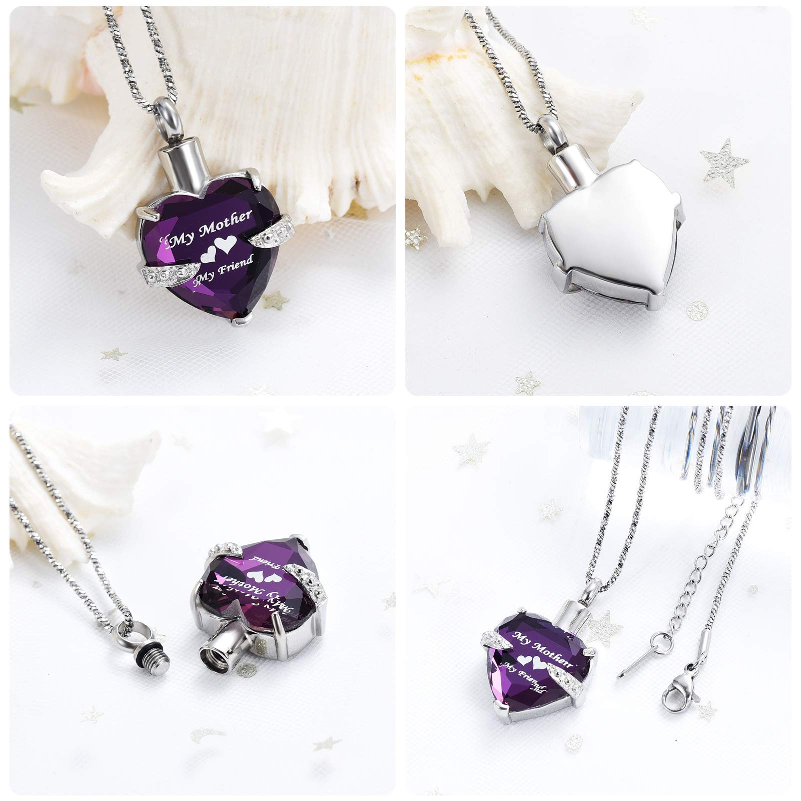 Yinplsmemory Mom Urn Necklace for Ashes Crystal Hollow Heart Pendant Ashes Keepsake Jewelry - Mother Cremation Memorial Gift