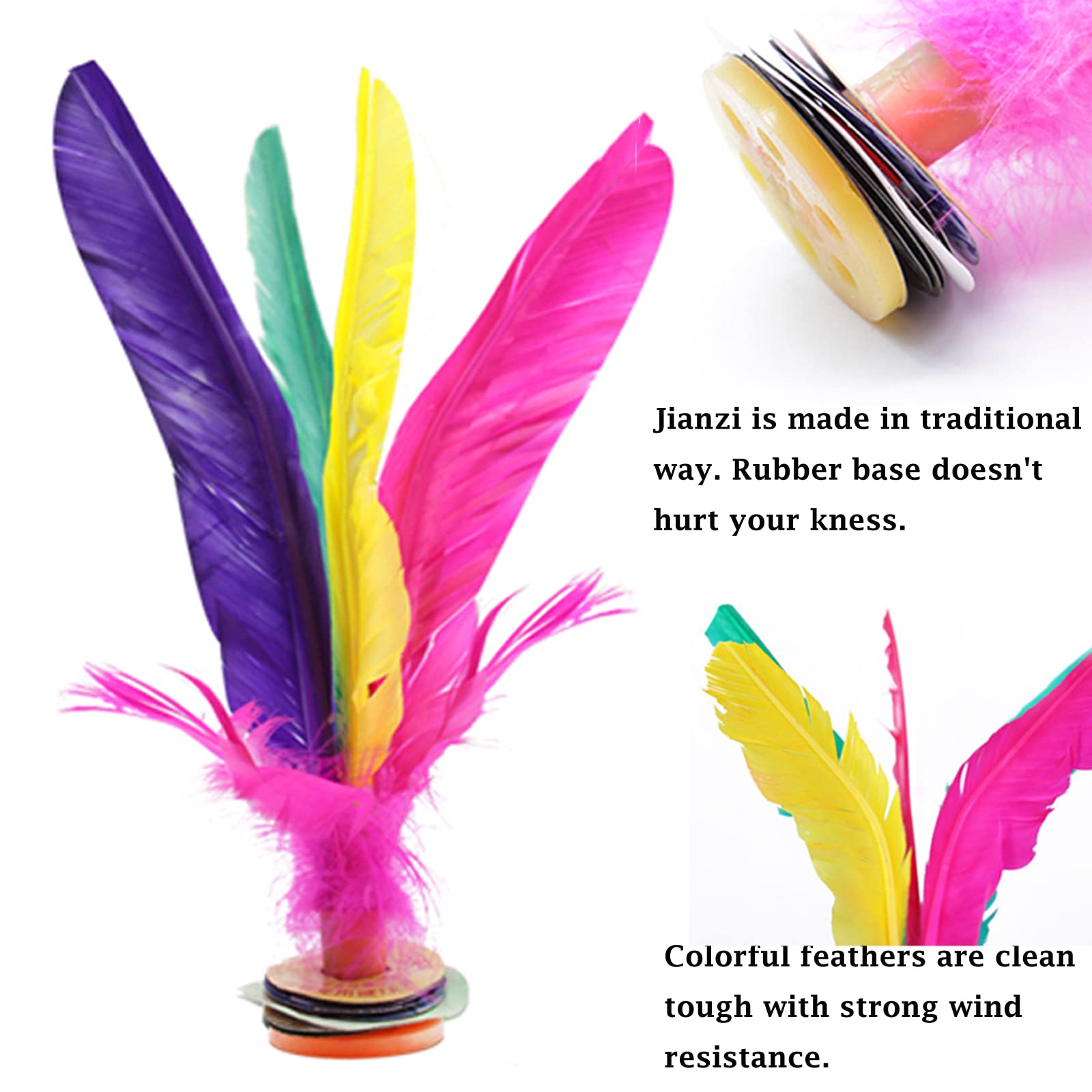 Baitaihem Kick Shuttlecock Chinese Jianzi Colorful Feather Foot Sports Outdoor Game (Style-B, 6 Pack)