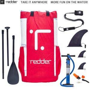 Inflatable Stand Up Paddle Board Rouge 9'0" x 30" x 4" Surf ISUP With Bravo SUP3 Double Action Hand Pump, 3 Piece Carbon & Fiberglass Paddle, 10' Leash, Portable Backpack And Repair Kit - REDDER