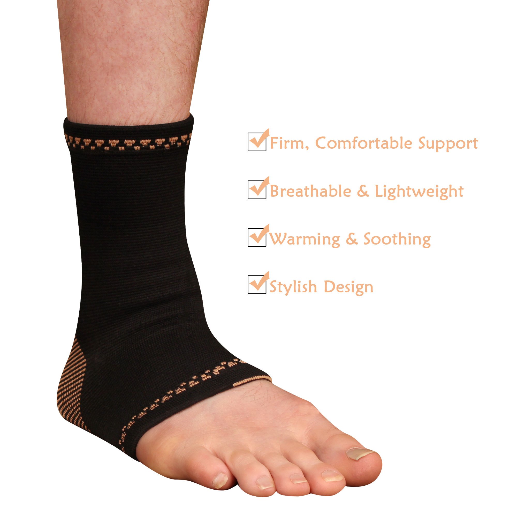 Copper D 1 Sleeve Black Copper Rayon from Bamboo Copper Compression Ankle for Relief from Injuries and more or Comfort Support for Every Day Uses, Large Xlarge