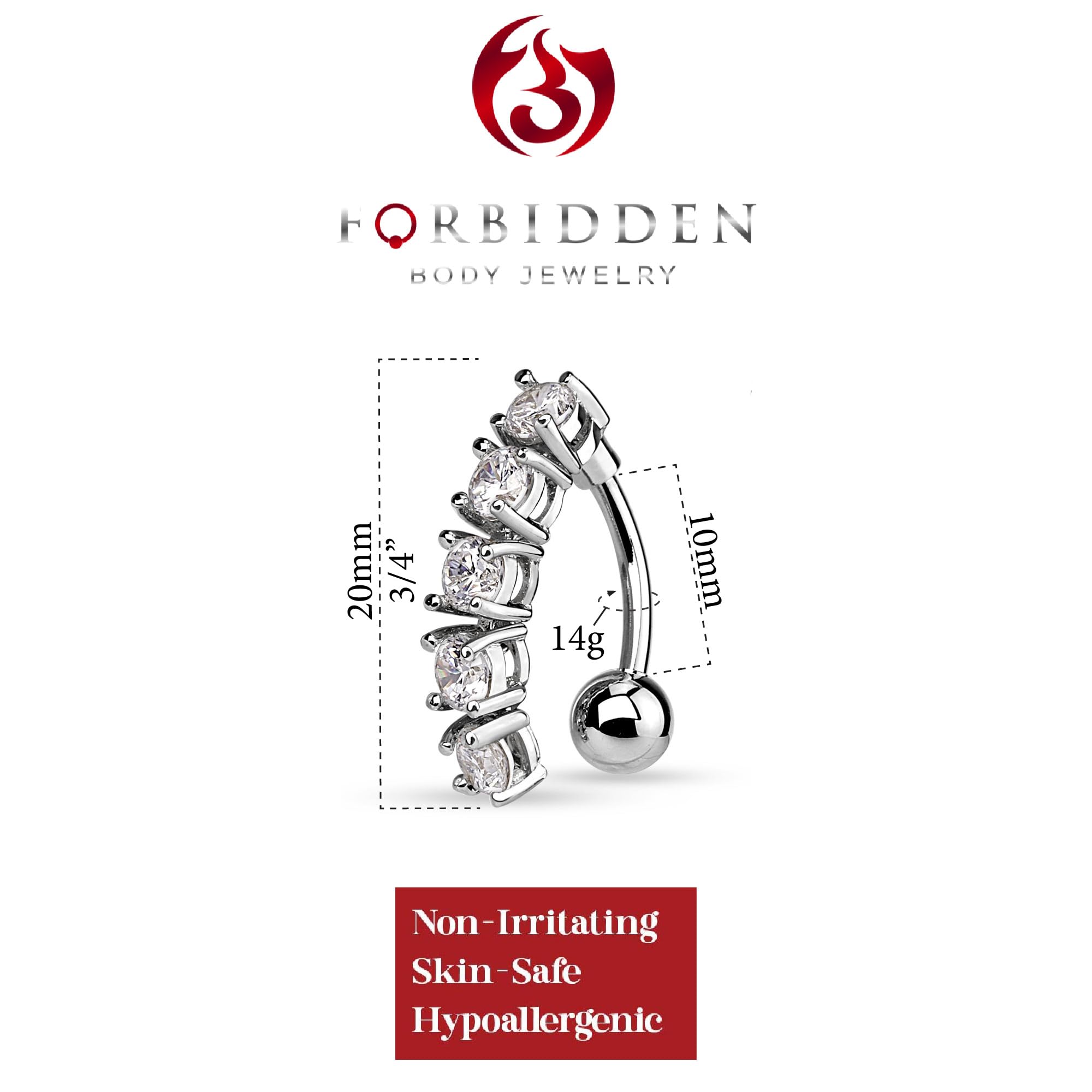 Forbidden Body Jewelry Surgical Steel Sexy Dangle Reverse Mount 5-CZ Vertical Drop Belly Button Ring